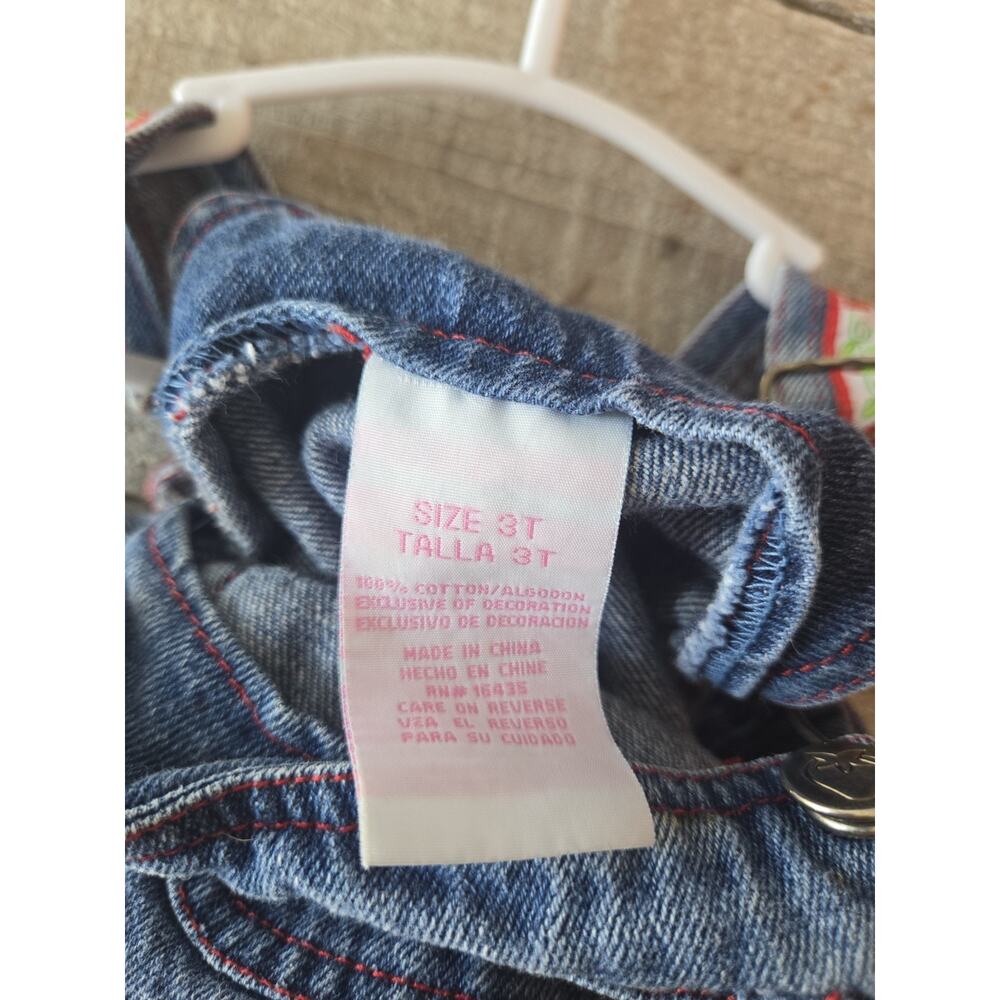 Vintage Y2K Strawberry Shortcake Denim Overall Dress Dressalls Girls 3T RARE - Picture 7 of 8